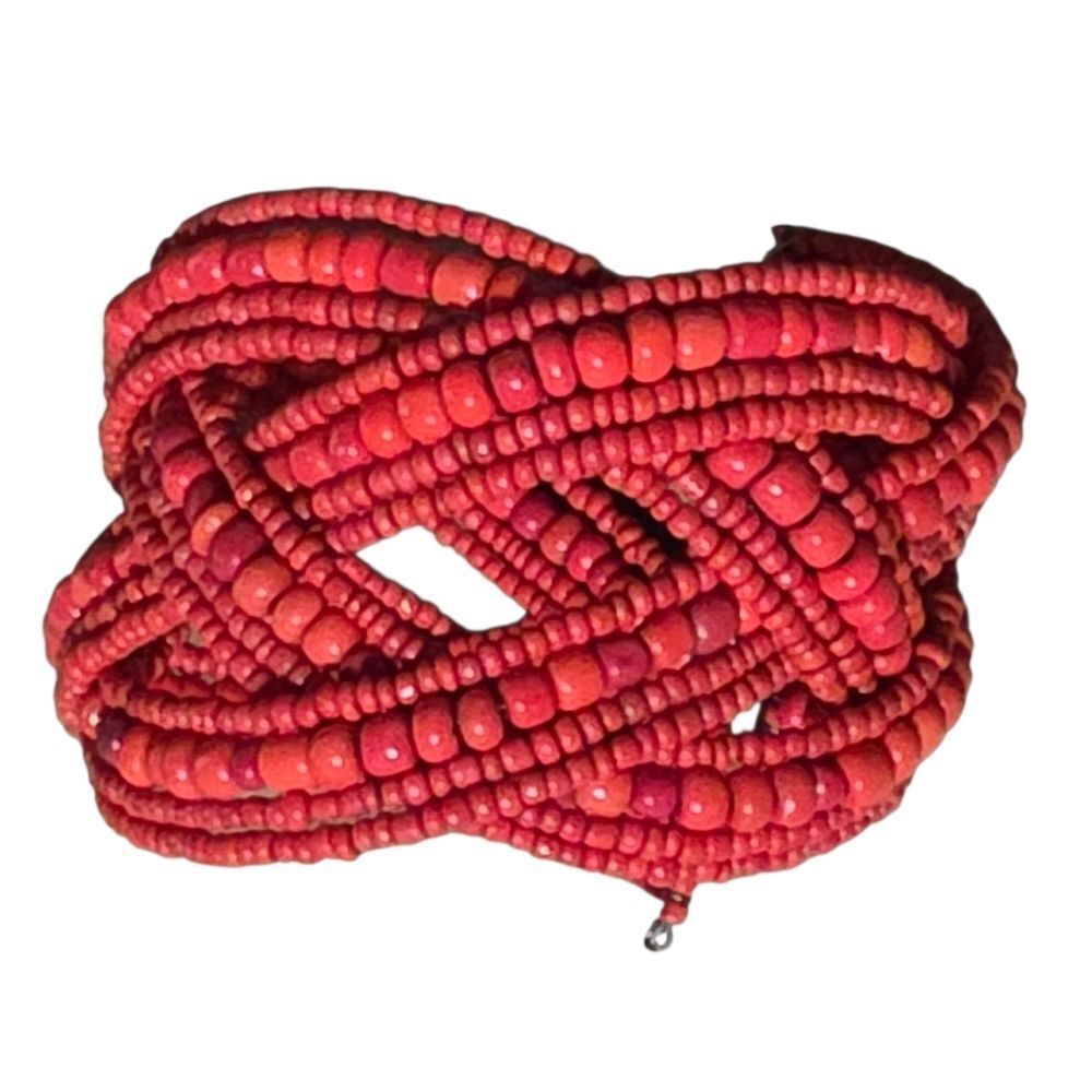 Intricate Red-Orange Beaded Cuff Bracelet